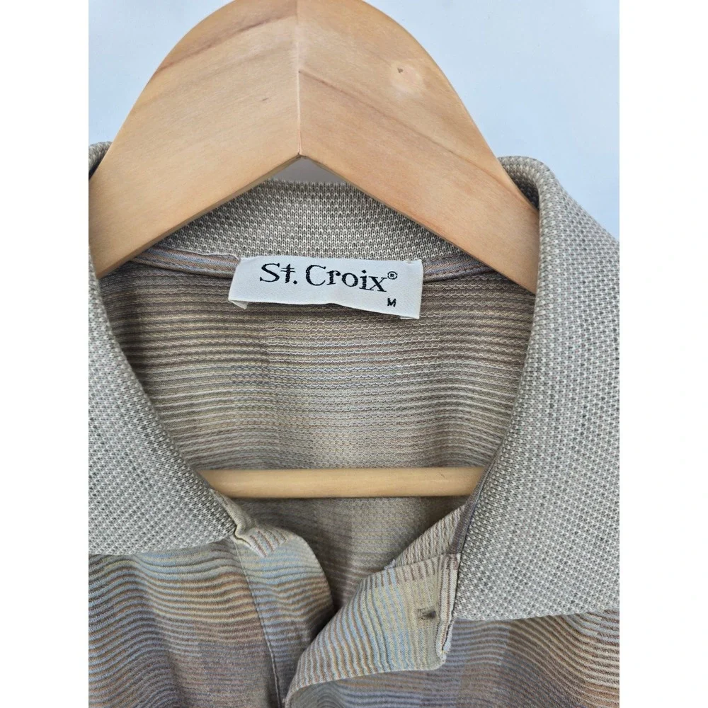 St. Croix Polo Shirt Mens Medium Earth Tone Abstract‎ Striped Mercerized Cotton